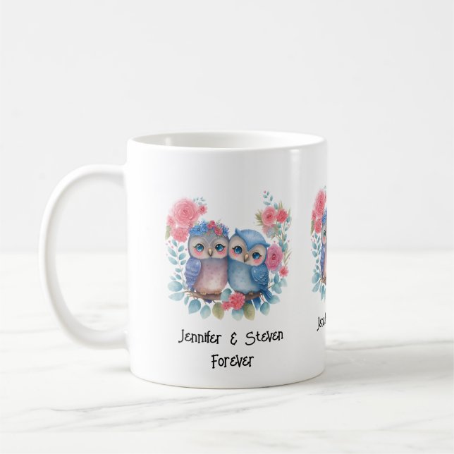Mug Chouettes amoureuses Assis sur une branche d'arbre (Gauche)