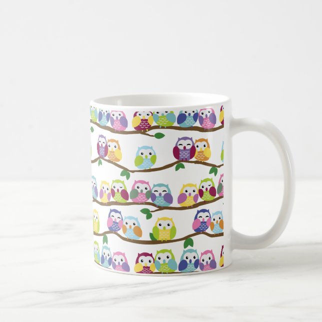 Mug Chouettes colorées sur une branche (Droite)
