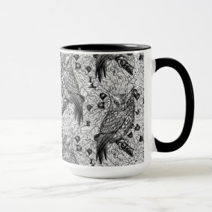 Mug Chouettes dans le chêne, noir et blanc