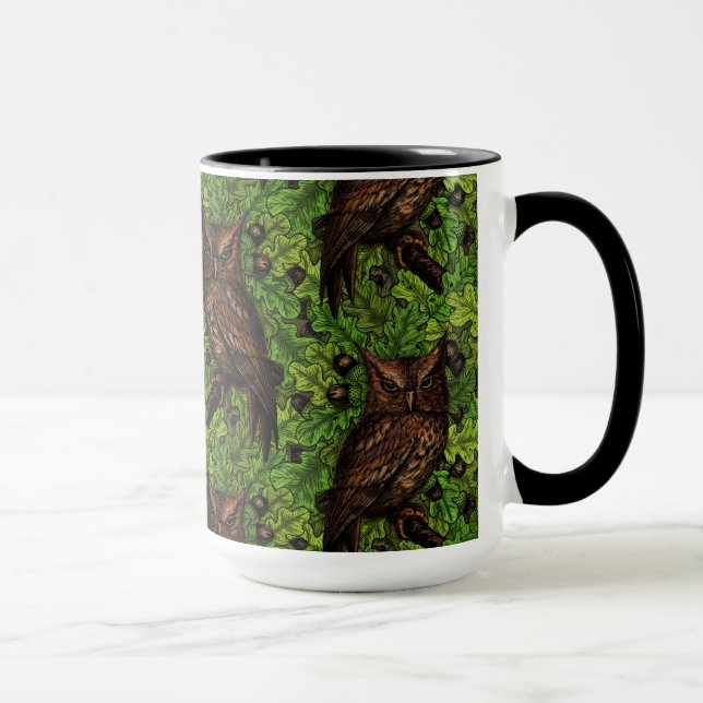 Mug Chouettes dans le chêne, vert et marron (Droite)