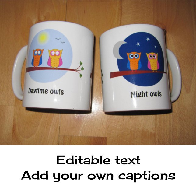 Mug Chouettes nuit et jour texte personnalisé mignon (Créateur téléchargé)