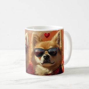 Mug Chow Chow avec roses du cœur pour la Saint-Valenti