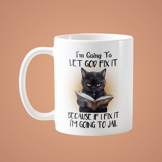 Mug Chrétien drôle Laissez Dieu le réparer Chat (Créateur téléchargé)