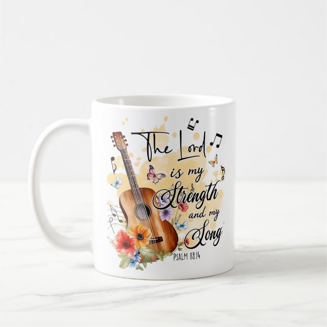 Mug Chrétien Force et Chanson Guitare Psaume 188:14 (Gauche)