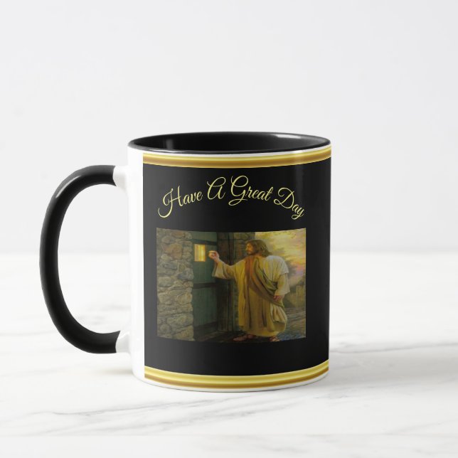 Mug Christ frappe sur une porte Patinée en bois or (Gauche)