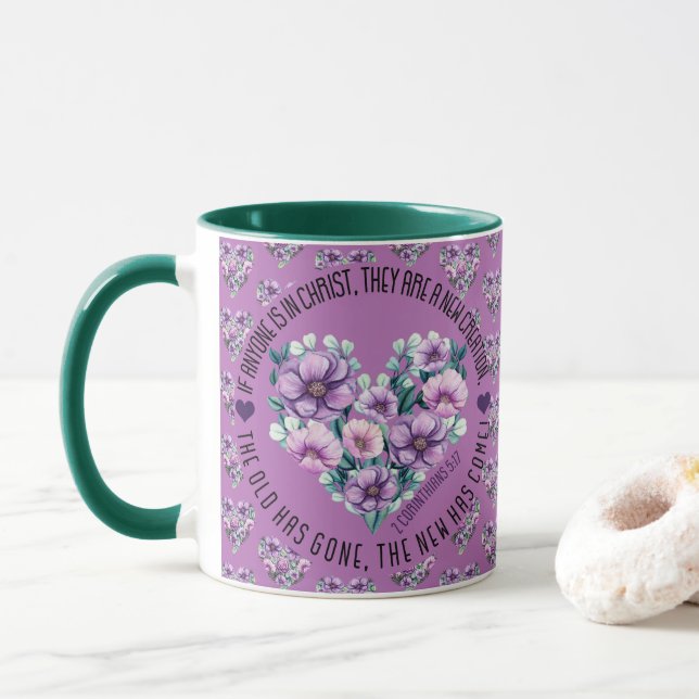 Mug Christian 2 Corinthians 5:17 Bible Verse (Avec donut)