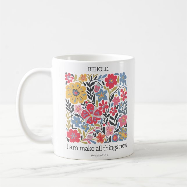 Mug Christian Floral | Nouveaux débuts Jésus Citation (Gauche)