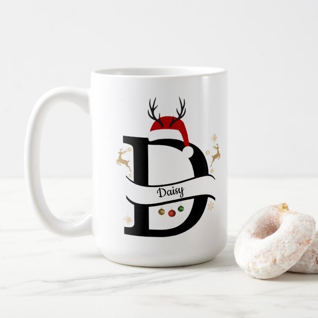 Mug Christmas Alphabet Collection – Letter D Design (Avec donut)