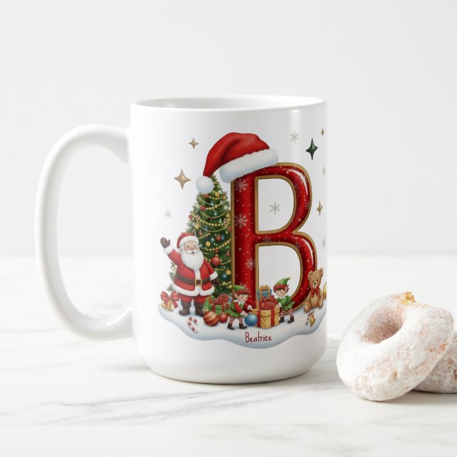 Mug Christmas Alphabet Initial B with Santa Elves (Avec donut)