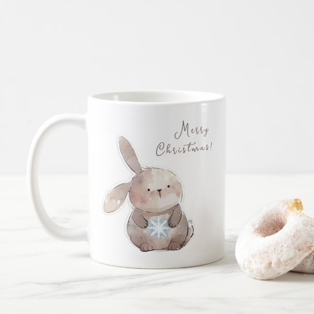 Mug Christmas Bunny and Snowflake, personalized (Avec donut)