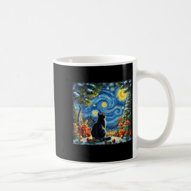 Mug Christmas Cat Starry Night Van Gogh Santa Winter G (Droite)