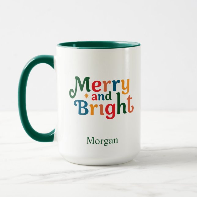 Mug Christmas Colorful merry and bright Personalized (Gauche)