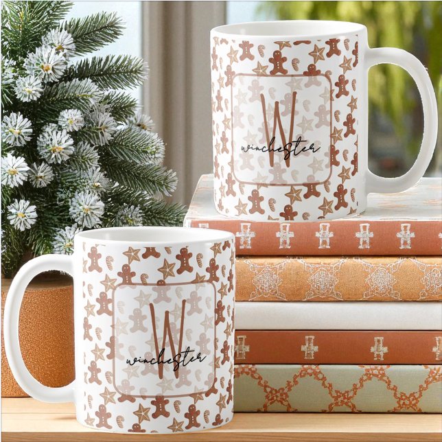 Mug Christmas Cookie Gingerbread Man, Star, Candy Cane (Template text on both sides of the mug design.)