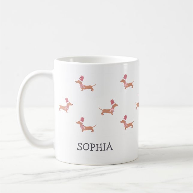 Mug Christmas Custom Name Modern Dachshund Motif (Gauche)