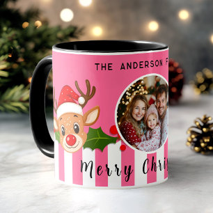 Mug Christmas Cute Père Noël Reindeer & Holly Photo de