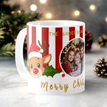 Christmas Cute Père Noël Reindeer & Holly Photo de