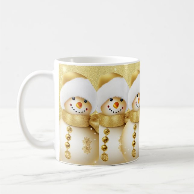 Mug Christmas Golden Snowman Snowflakes Holidays (Gauche)
