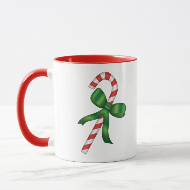 Mug Christmas Holiday Candy Cane with Green Bow  (Gauche)