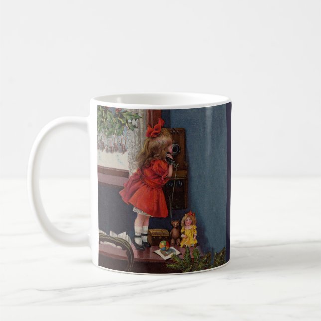 Mug Christmas Little Girl Téléphone Antique (Gauche)