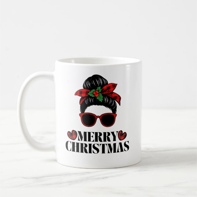 Mug Christmas messy-bun mom design (Gauche)
