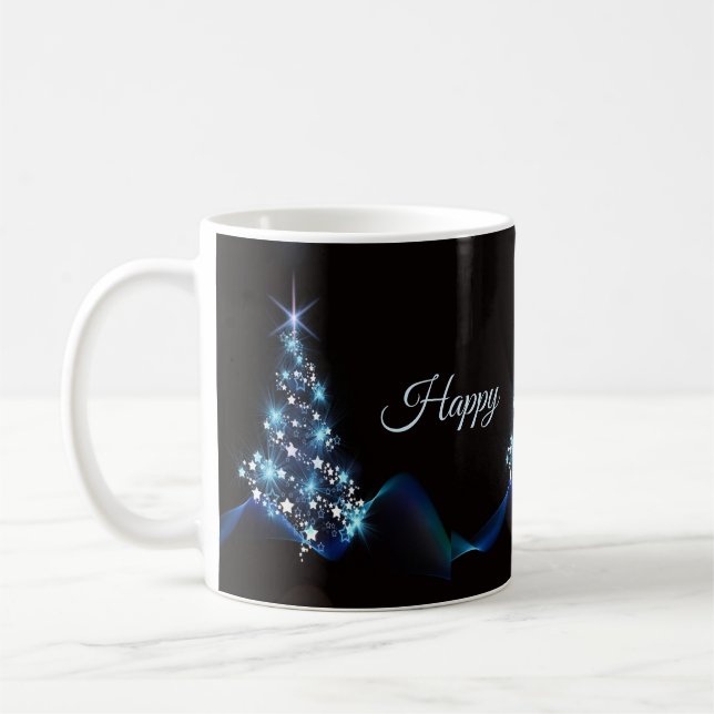 Mug Christmas Party Blue Tree Shiny Black Elegant (Gauche)
