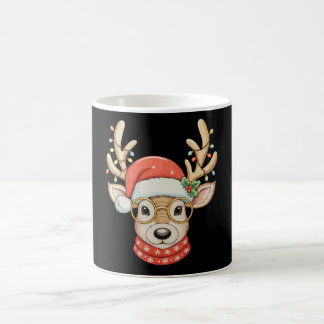 Mug Christmas Reindeer Xmas Lights Glasses Santa Hat