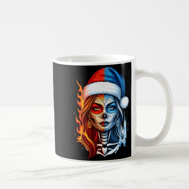 Mug Christmas Sugar Skull Art Woman Santa Hat Fantasy  (Droite)