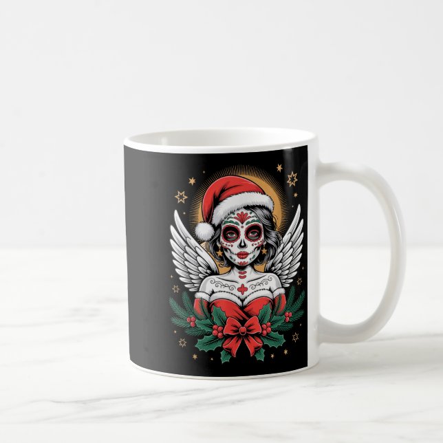 Mug Christmas Sugar Skull Art Woman Santa Hat Festive  (Droite)