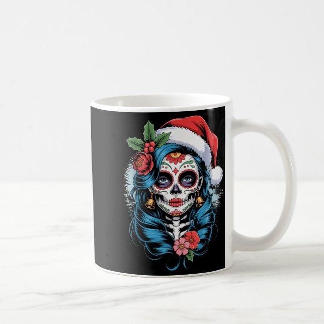 Mug Christmas Sugar Skull Art Woman Santa Hat Festive  (Droite)