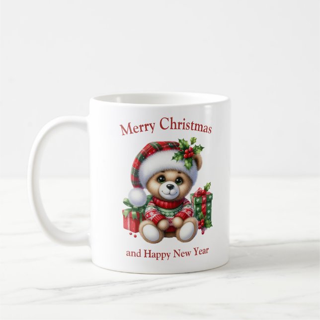 Mug Christmas teddy bear with presents and mistletoe (Gauche)