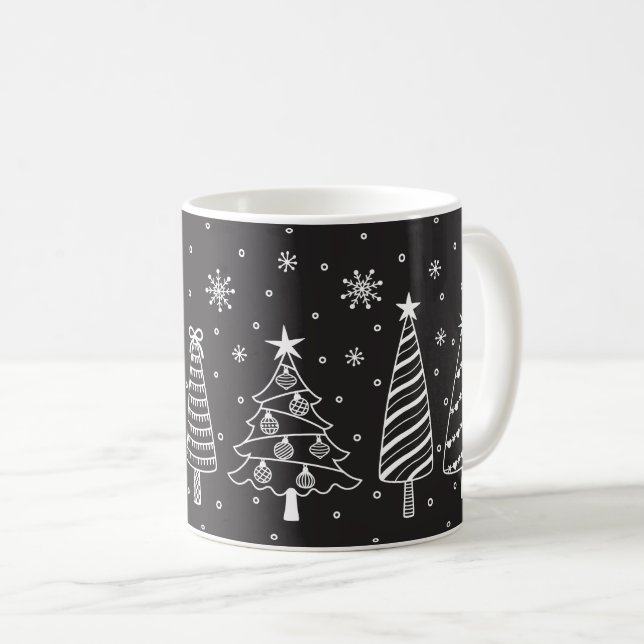 Mug Christmas Tree in Snow Chalk Board Black and White (Devant droit)