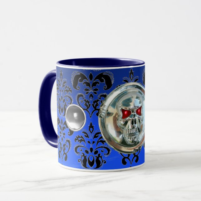 MUG CHROME SKULL RIDERS NIGHT BLUE BLACK DAMASK (Devant gauche)