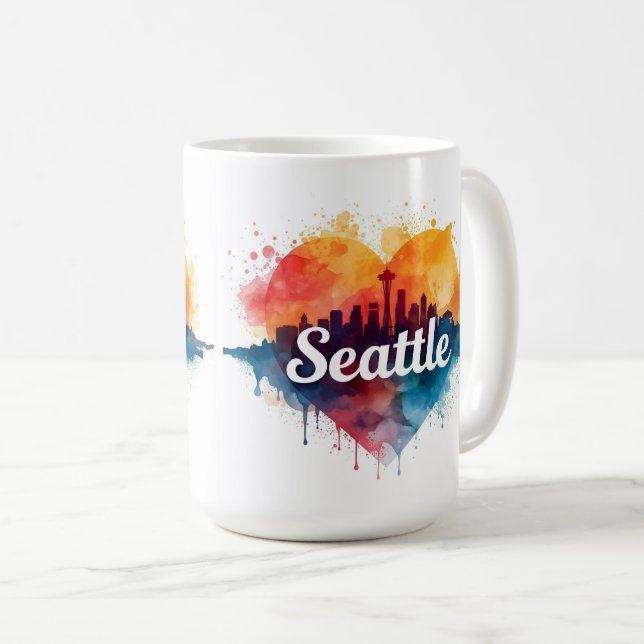Mug Ciel de Seattle à l'aquarelle (Devant droit)