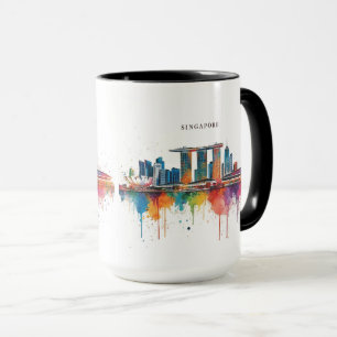 Mug Ciel de Singapour ville aquarelle rétro