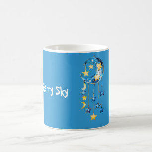 Mug Ciel étoilé bleu aqua étoiles jaunes lunes