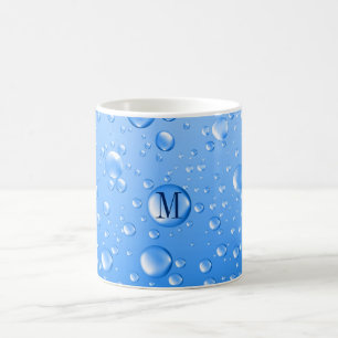 Mug Ciel métallique monogramme Bleu gouttes de pluie