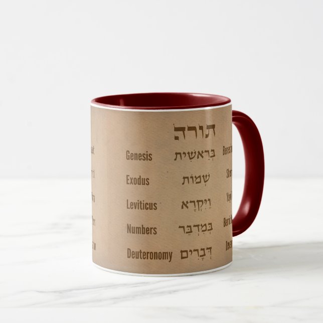 Mug Cinq livres de la Torah/Bible en hébreu Anglais (Devant droit)