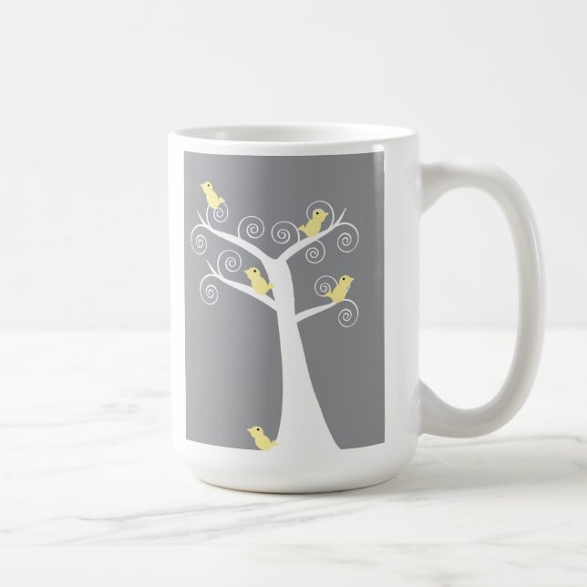 Mug Cinq oiseaux jaunes dans une boue d'arbre (Droite)