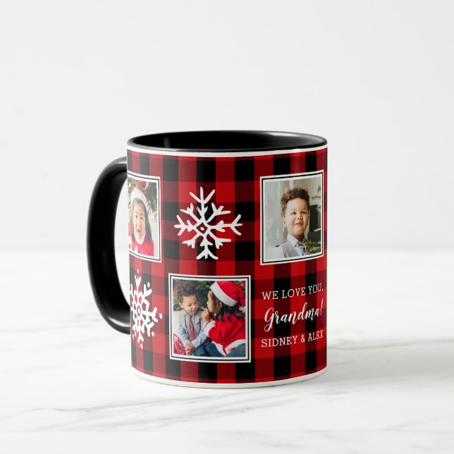 Mug Cinq rouge | des flocons de neige | du plaid | de (Devant gauche)