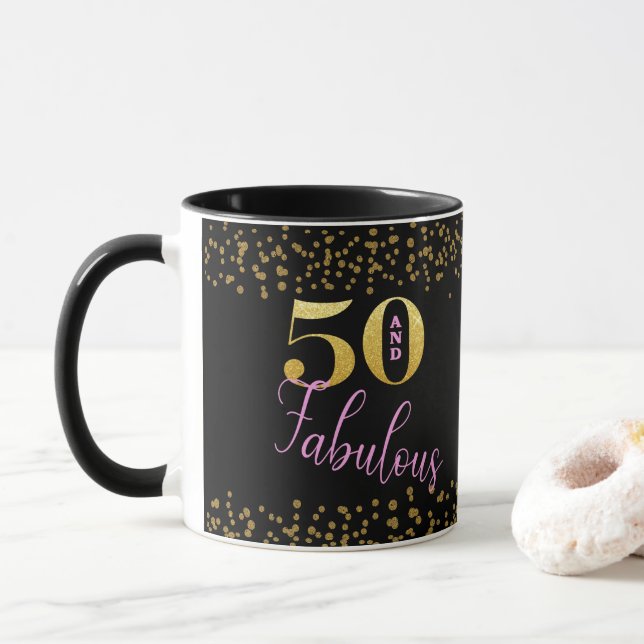 Mug Cinquante et fabuleux Parties scintillant d'or noi (Avec donut)