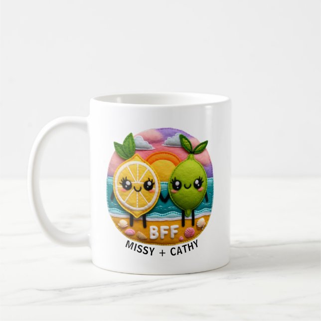 Mug Citation BFF mignonne Caractères citron et chaux C (Gauche)
