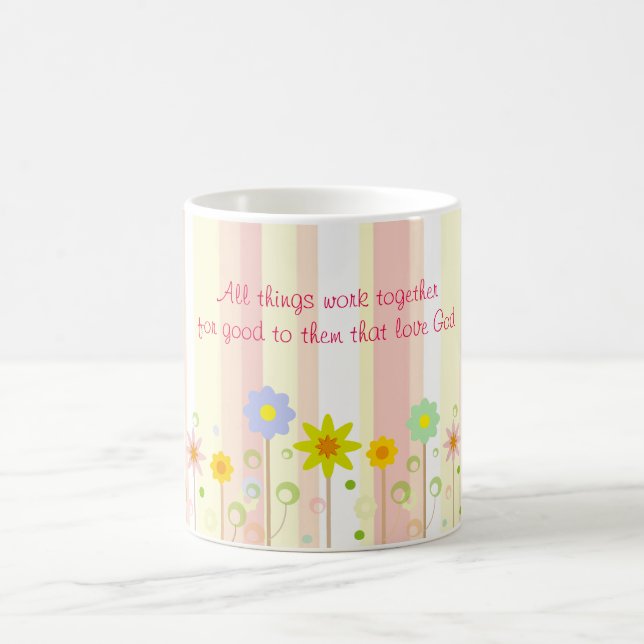 Mug Citation chrétienne de rayure et de fleur de rose (Centre)