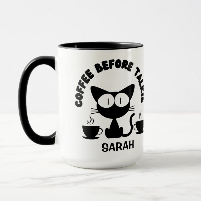 Mug Citation de chat et de café amusant personnalisée  (Gauche)