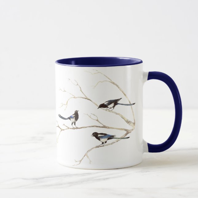 Mug Citation de famille avec aquarelle Magpie Bird Fam (Droite)