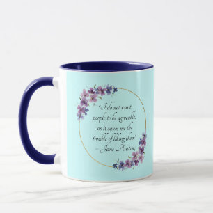 Mug Citation de Jane Austen avec cadre doré et fleurs