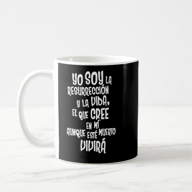 Mug Citation de la Bible chrétienne John 11 25 Espagno (Gauche)