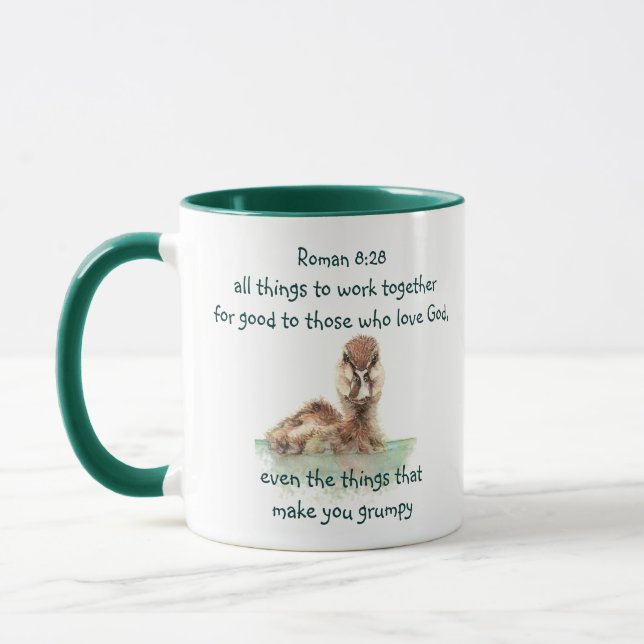 Mug Citation de la Bible Inspirationnelle Rom 8:28 Tra (Gauche)