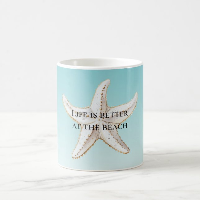 Mug Citation de plage Aqua Blue White Gold Starfish (Centre)