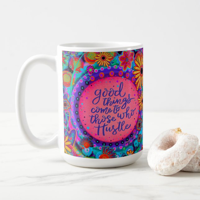Mug Citation de retraite amusante rose Hustle Inspiriv (Avec donut)