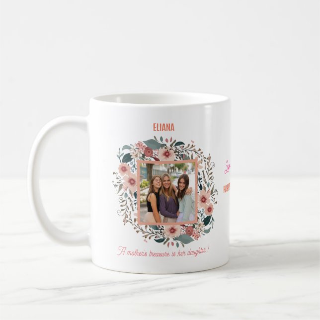 Mug Citations de fleurs roses mignonnes Photo Fête des (Gauche)